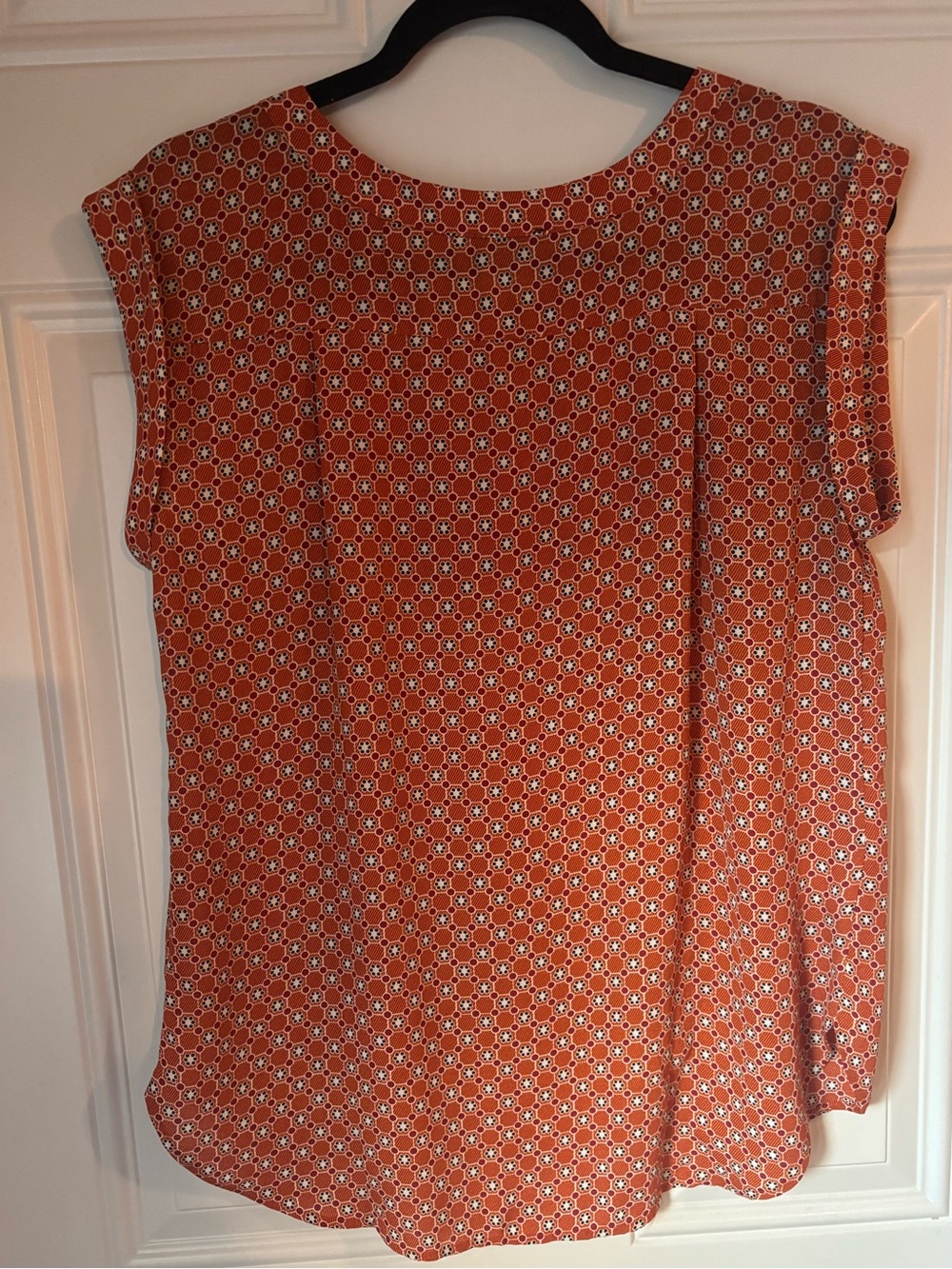 Ann Taylor Factory Orange Geometric Cap-Sleeve Blouse - Picture 4 of 4